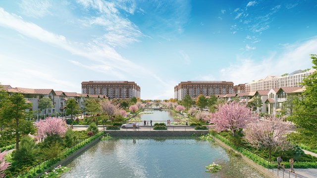 Đại lộ hoa 10ha t&acirc;m điểm cảnh quan v&agrave; thương mại của Flora Avenue. (Ảnh: Sun Property) &nbsp;