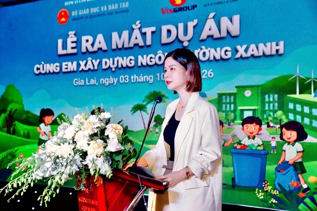 TS. L&ecirc; Th&aacute;i H&agrave;, Gi&aacute;m đốc Điều h&agrave;nh Quỹ V&igrave; tương lai xanh &ndash; Tập đo&agrave;n Vingroup, cho biết mục ti&ecirc;u của dự &aacute;n đến năm 2028 l&agrave; x&acirc;y dựng được m&ocirc; h&igrave;nh c&oacute; thể đo lường, đ&aacute;nh gi&aacute; v&agrave; nh&acirc;n rộng, đưa lối sống xanh trở th&agrave;nh một phần trong đời sống học đường. Ảnh: BTC.