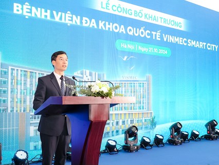 Thạc sĩ, B&aacute;c sĩ Ho&agrave;ng Đức Vinh, Gi&aacute;m đốc chuy&ecirc;n m&ocirc;n Bệnh viện Đa khoa quốc tế Vinmec Smart City ph&aacute;t biểu tại sự kiện