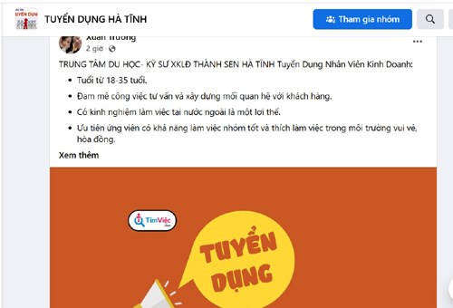 Thông báo tuyển dụng lao động được đăng tải trên mạng xã hội.