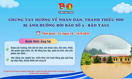 Tỉnh đoàn Hà Tĩnh kêu gọi Đoàn Thanh niên các trường, liên đội tổ chức quyên góp, ủng hộ người dân, thanh thiếu nhi vùng lũ.