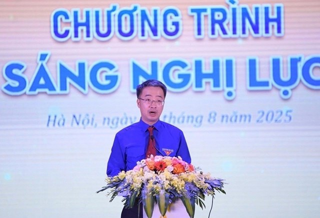 Anh Nguyễn Tường L&acirc;m, B&iacute; thư Trung ương Đo&agrave;n, Chủ tịch Trung ương Hội LHTN Việt Nam ph&aacute;t biểu tại chương tr&igrave;nh.