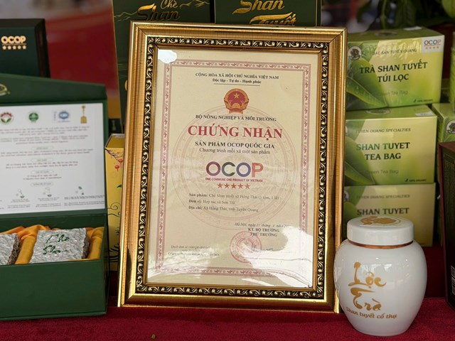 Chứng nhận sản phẩm OCOP quốc gia 5 sao đối với sản phẩm ch&egrave; Shan tuyết x&atilde; Hồng Th&aacute;i 1 t&ocirc;m 1 l&aacute;&nbsp;